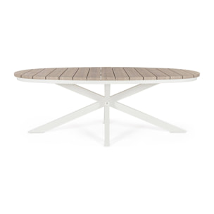 Tavolo da giardino ZELMAR effetto legno e struttura in alluminio bianco, 218×115 cm