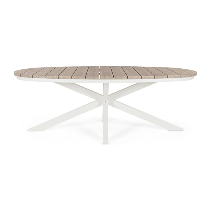 Tavolo da giardino ZELMAR effetto legno e struttura in alluminio bianco, 218×115 cm