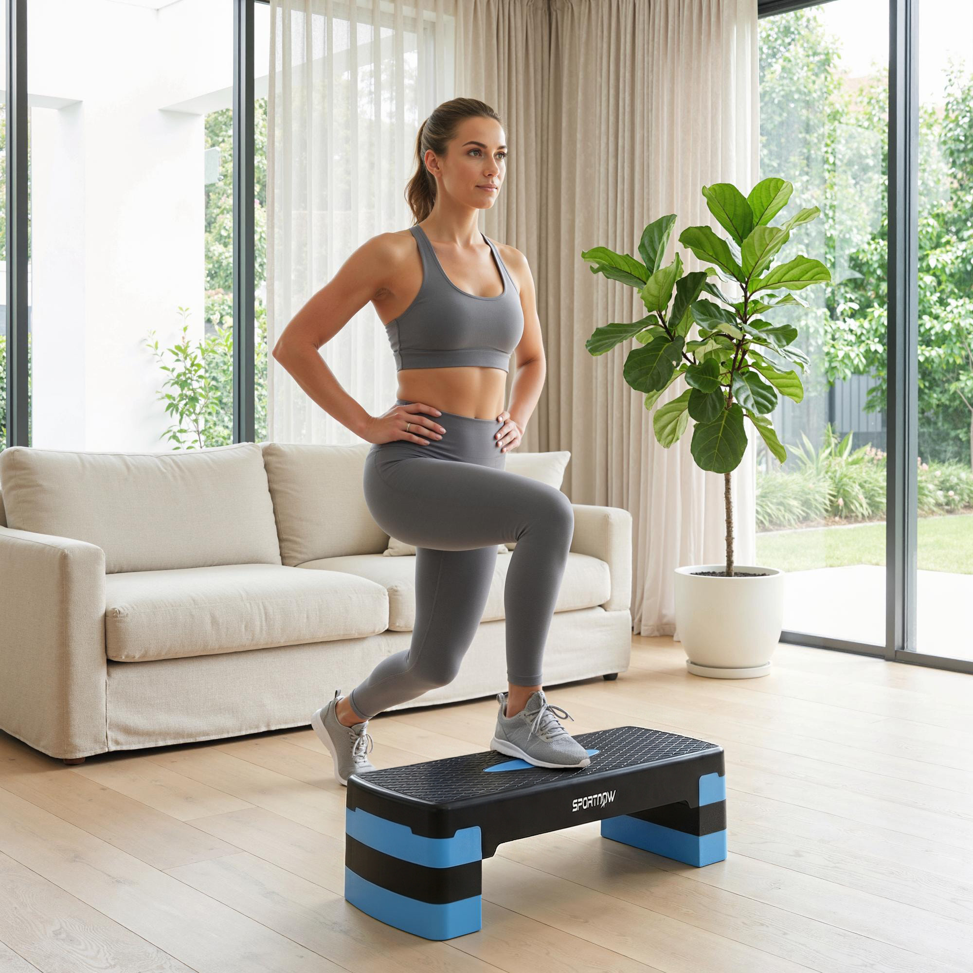 Stepper fitness aérobic hauteur réglable 10/15/20 cm antidérapant bleu