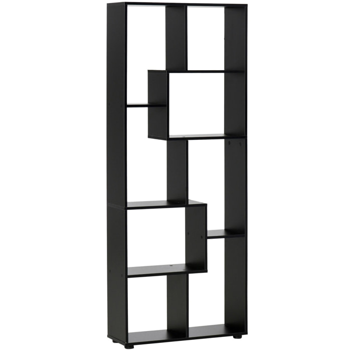 Bibliothèque étagère meuble de rangement dim. 70L x 24l x 178H cm en zigazag et 8 espaces en panneau de particules noir