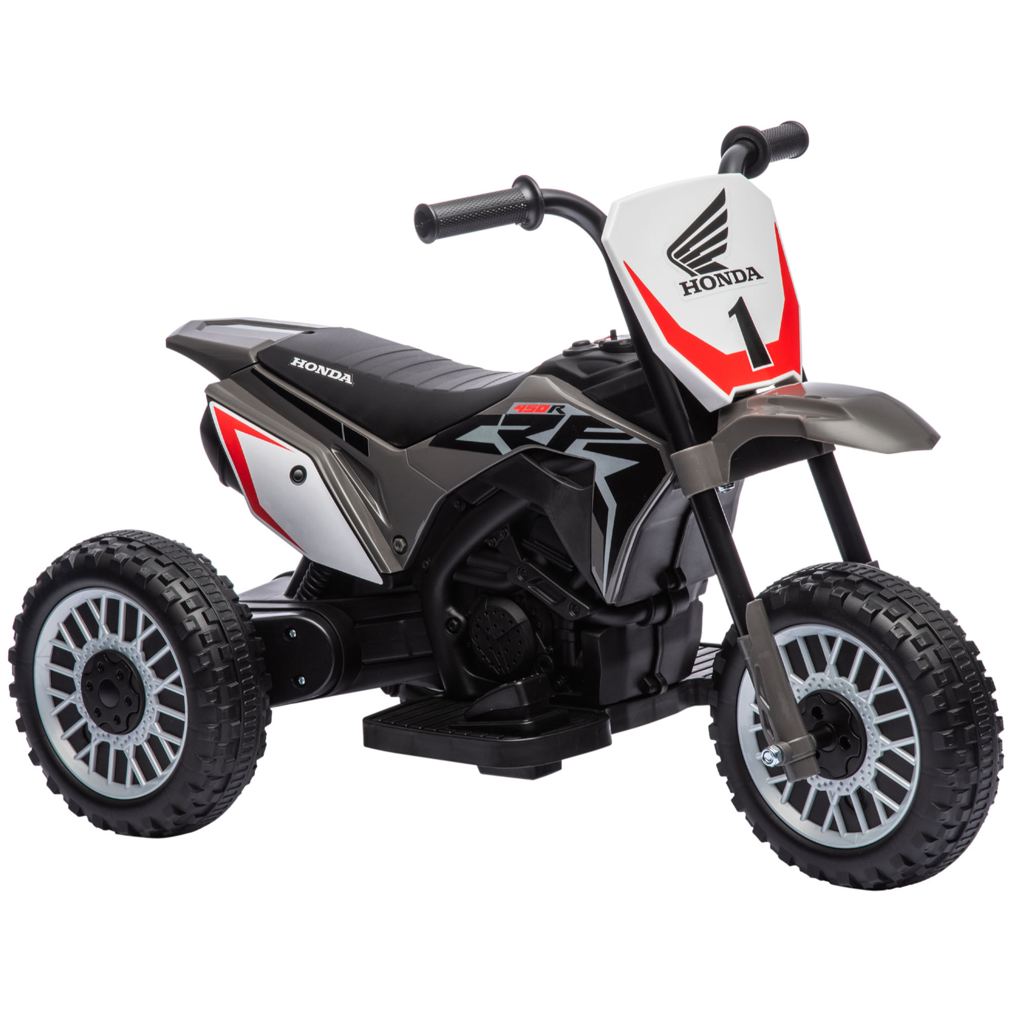 Moto Eléctrica con Licencia Honda CRF450RL para Niños de +18 Meses Motocicleta de Batería 6V con Velocidad 3 km/h Bocina y Sonido de Arranque Carga 25 kg 71x40,5x43,5 cm Gris