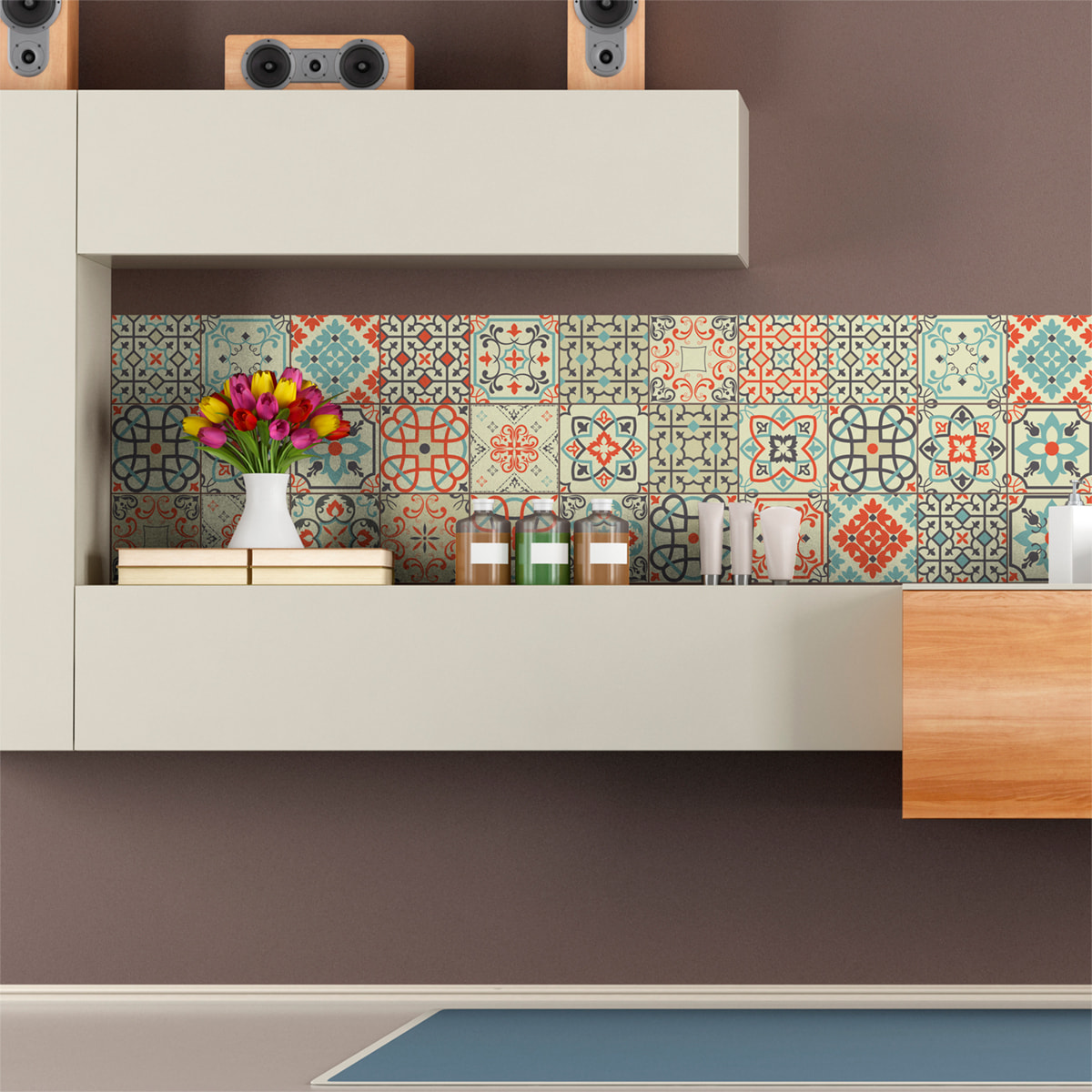 Stickers muraux - Sticker Mural Carrelage adhésif Cuisine Salle de Bain - 30 STICKERS CARRELAGES AZULEJOS VÉRONE