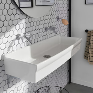 Lavabo suspendu Duo céramique blanc avec paire d'équerres réglables