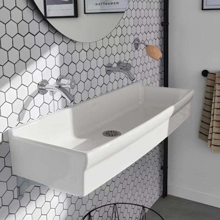 Lavabo suspendu Duo céramique blanc avec paire d'équerres réglables