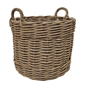 Grand panier rond H. 46 cm en kubu naturel tressé avec anses - ENRICO