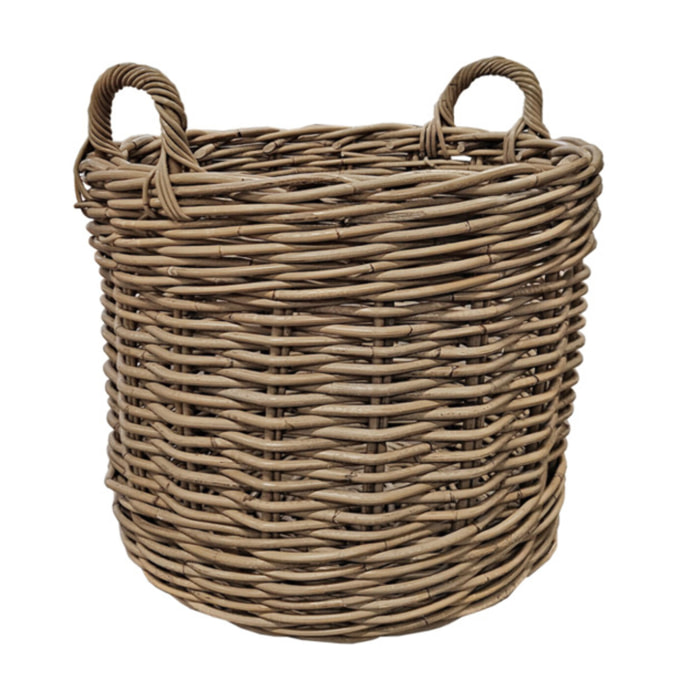 Grand panier rond H. 46 cm en kubu naturel tressé avec anses - ENRICO