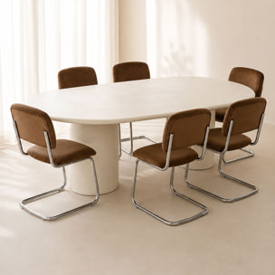 Ensemble table ovale 220cm et 6 chaises en tissu tabac FELINE