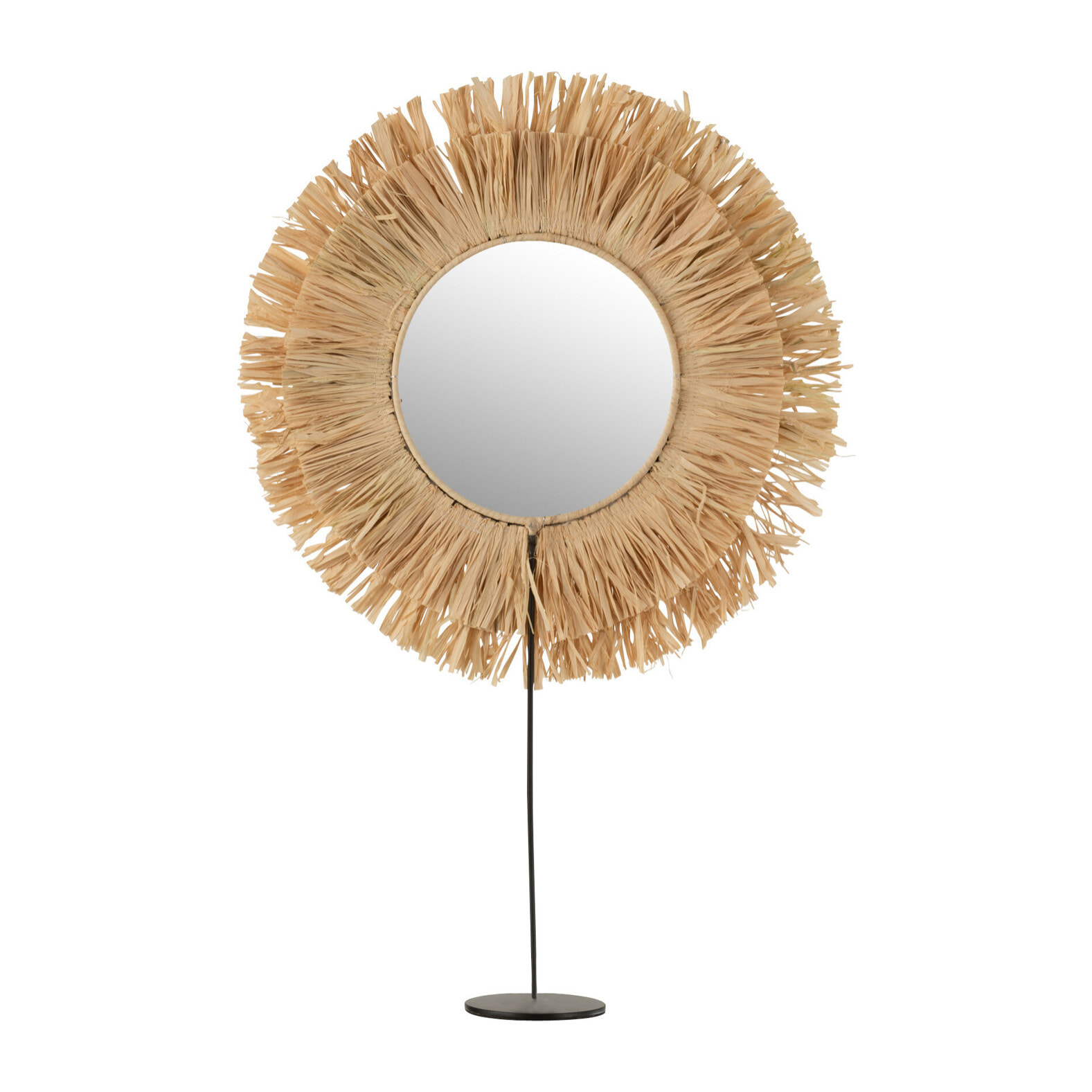 J-Line miroir sur pied Rond - rotin - naturel - 41 x 50 cm