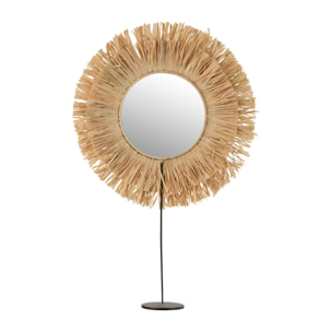 J-Line miroir sur pied Rond - rotin - naturel - 41 x 50 cm