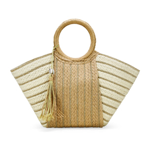 Bolso de mano rafia tostada con colgante