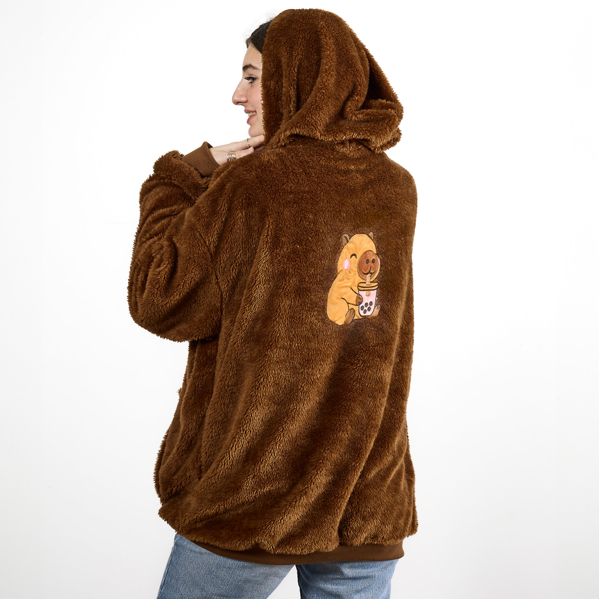 Sweat Plaid - THE CONCEPT FACTORY - Capuche - Sherpa - Marron