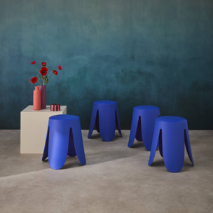 Set de 4 tabourets empilables simili cuir bleu. Niki Ø30 / 44 x H46cm