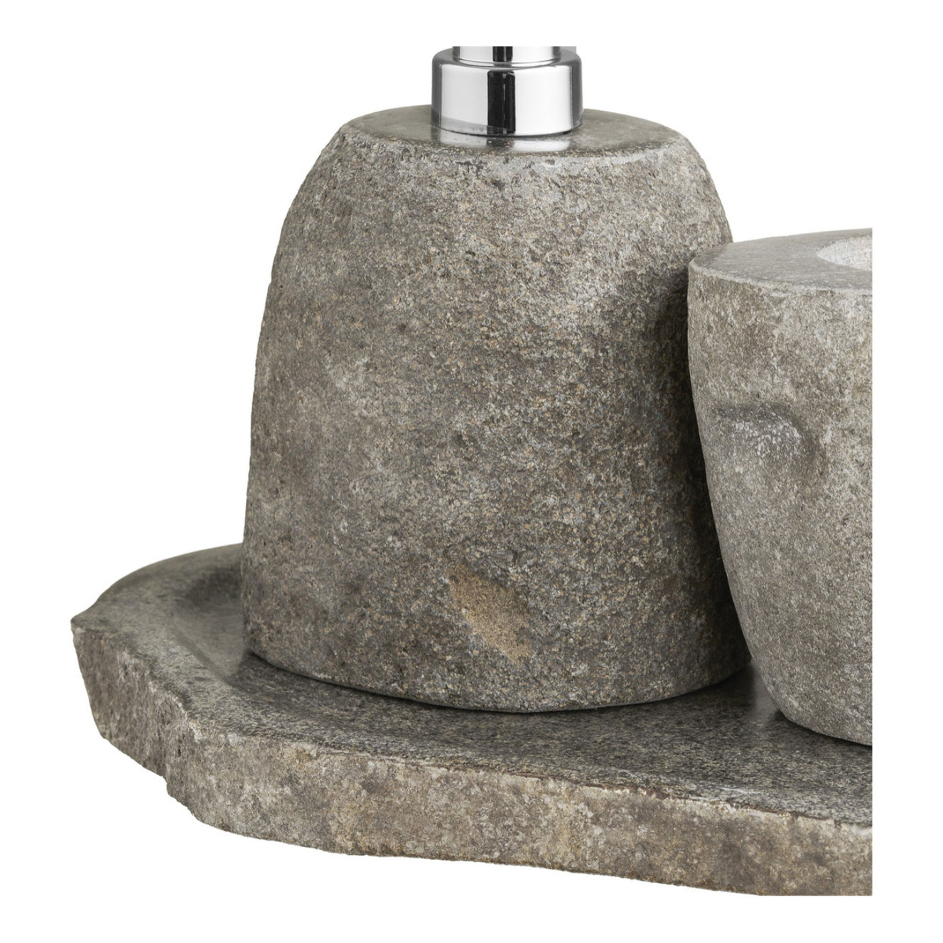Set bagno Gara in pietra riverstone — dispenser, portaoggetti e vassoio