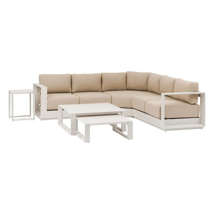 Salon d'angle de jardin "Allure" avoine 5 places en aluminium et polyester