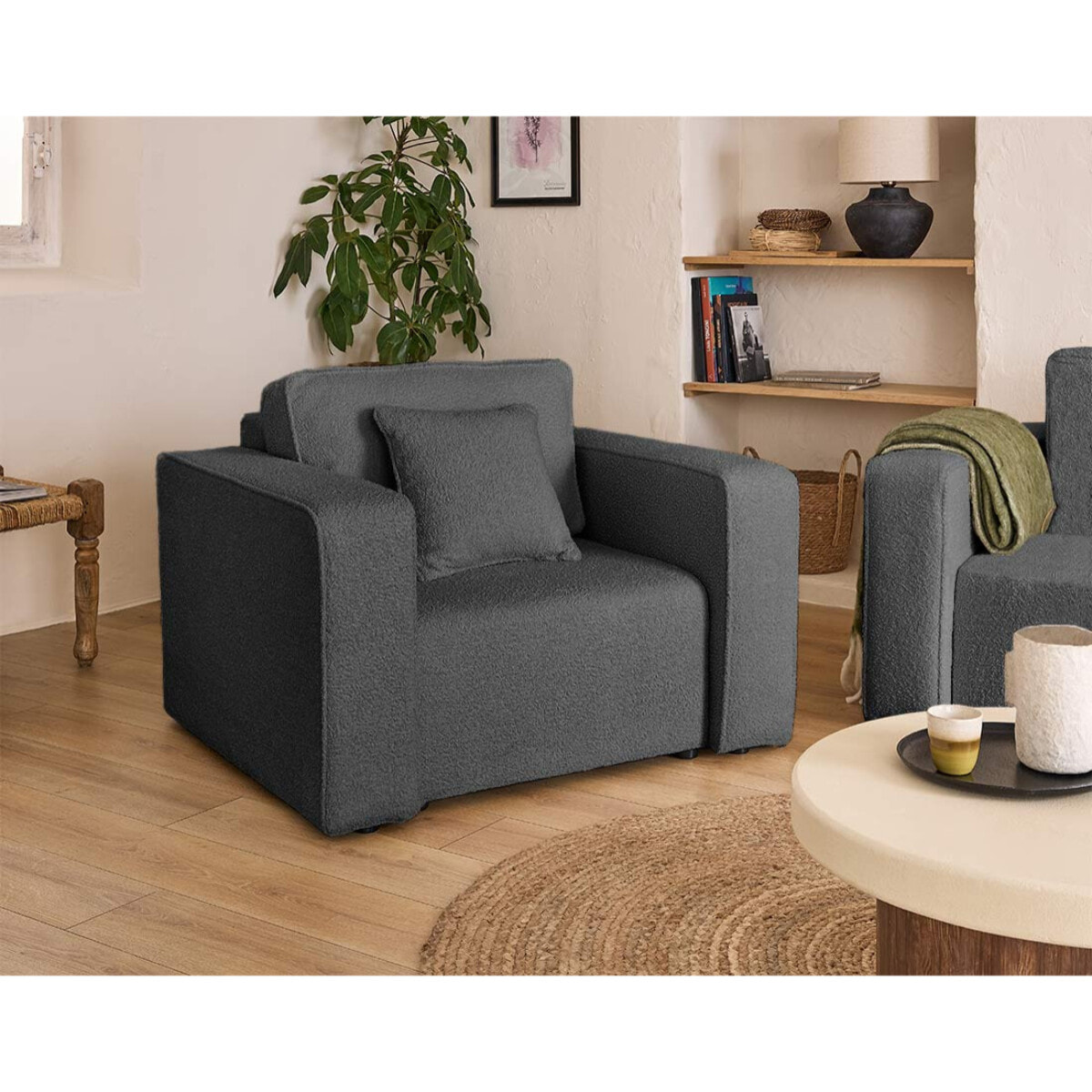 Topaze - fauteuil - en tissu bouclette - Gris
