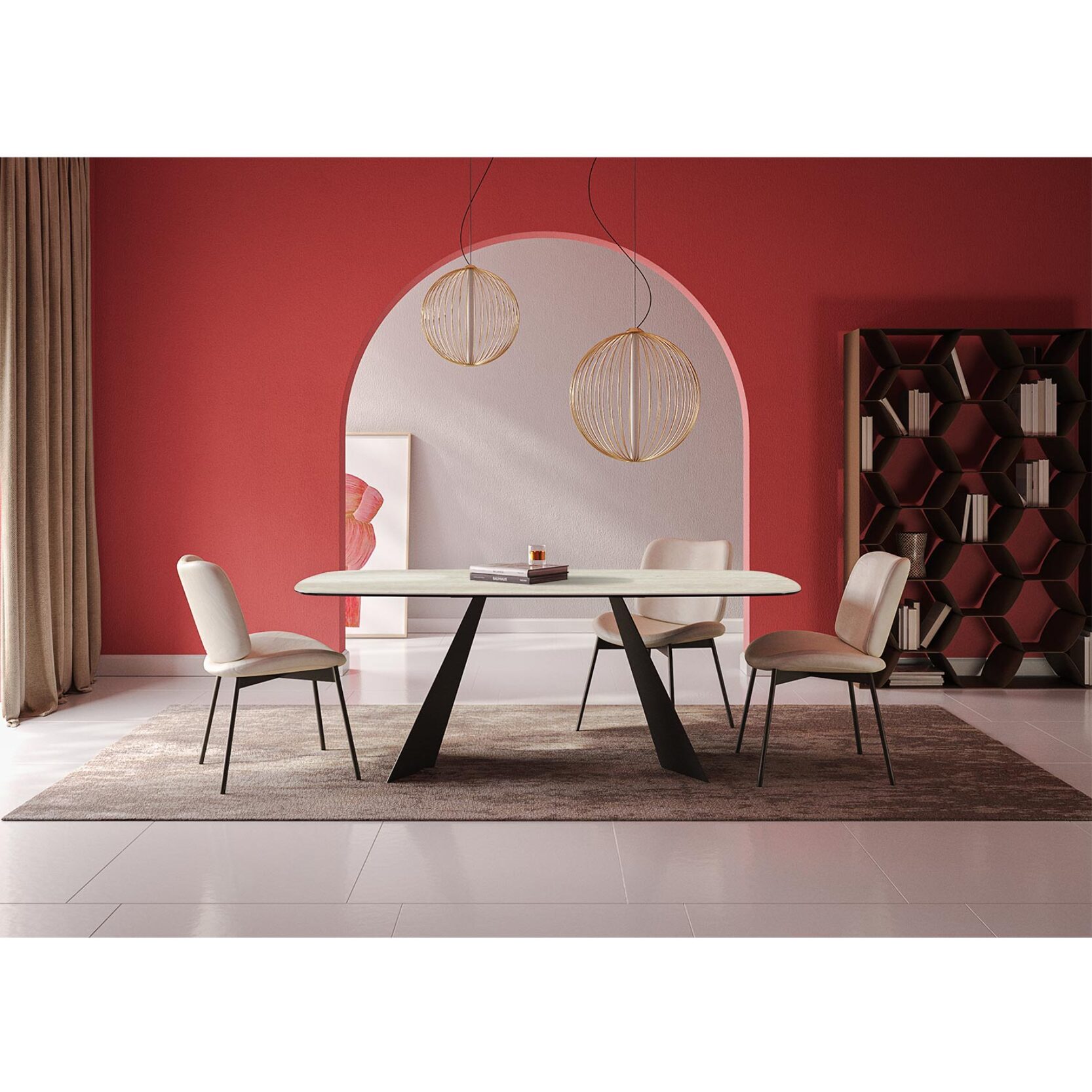 TAVOLO FISSO PRISMA TRAVERTINO - GRIGIO CARBONE, BOTTE BORDO INCLINATO, GRES TRAVERTINO BIANCO