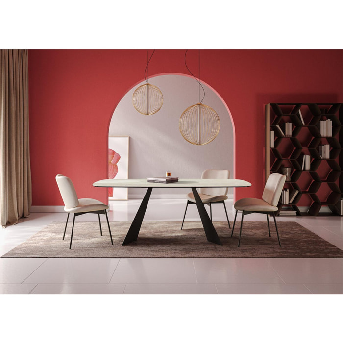 TAVOLO FISSO PRISMA TRAVERTINO - GRIGIO CARBONE, BOTTE BORDO INCLINATO, GRES TRAVERTINO BIANCO