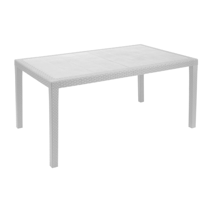 Tavolo da esterno Arca, Ripiano fisso rettangolare, Tavolo da giardino multiuso effetto rattan, 100% Made in Italy, 138x78h72 cm, Bianco