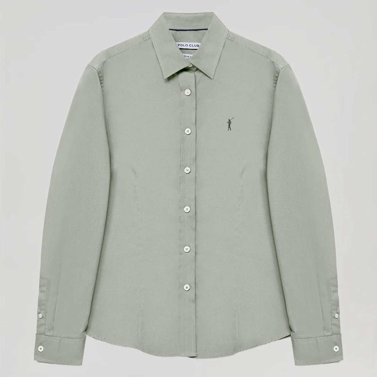 Camicia in popeline Slim Fit verde giada con ricamo Rigby Go