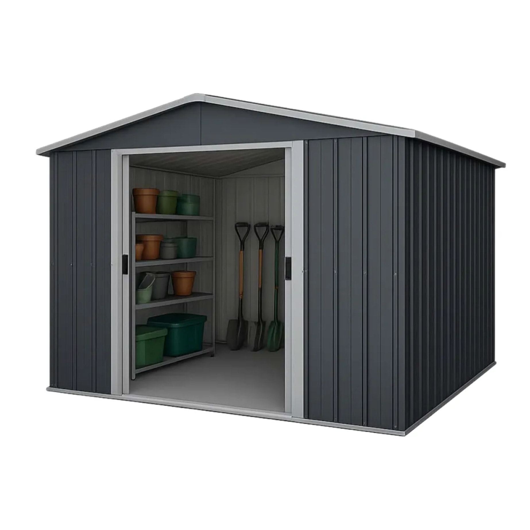 Abri de jardin métal anthracite Yardmaster 11,03 m² + kit d'ancrage