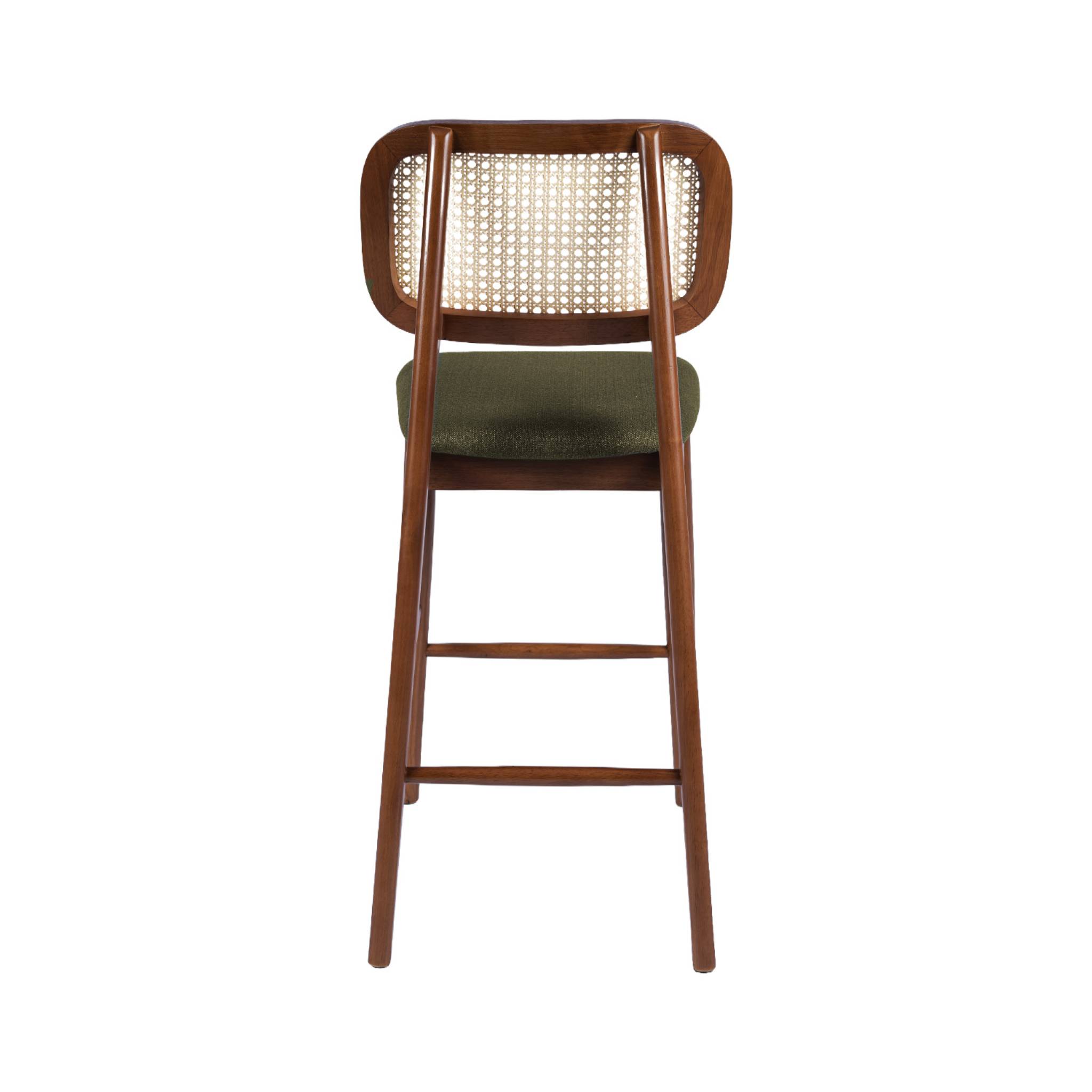 Tabouret de bar vintage bois d'hévéa cannage et tissu 66,5cm (lot de 2) MANI