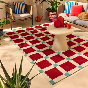 POSITANO - Tapis intérieur/extérieur à motif damier bordeaux
