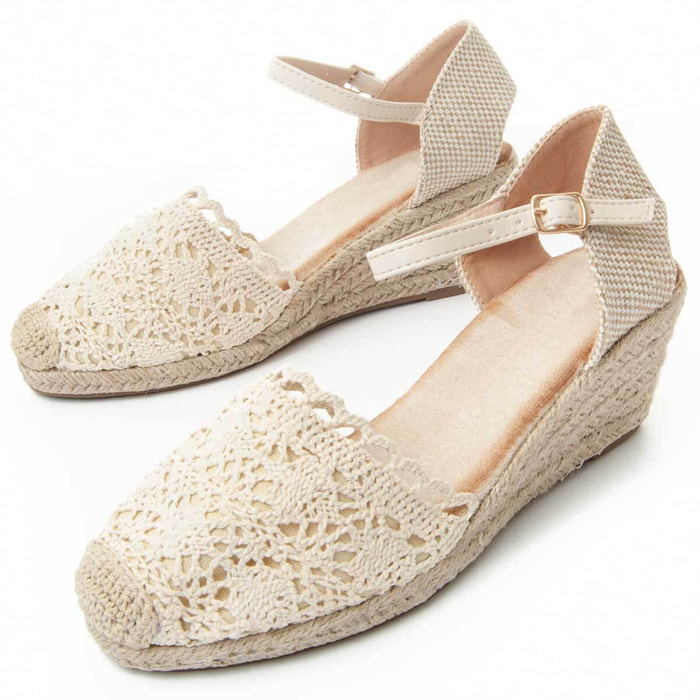 Alpargatas de Cuña - Beige - Altura: 6 Cm