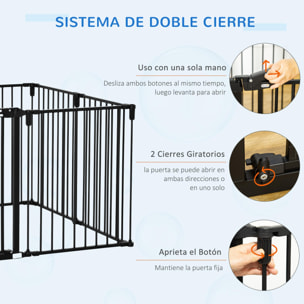 Parque para Perros 8 Vallas 60x76 cm Corral Plegable para Cachorros con Puerta y Doble Cerradura Paneles Metálicos de Bricolaje para Pasillos Escaleras Negro