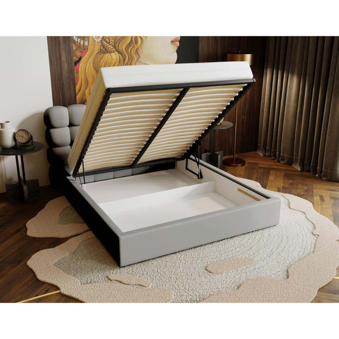 Lotus - lit coffre - 160x200 cm - sommier inclus - en velours - Gris