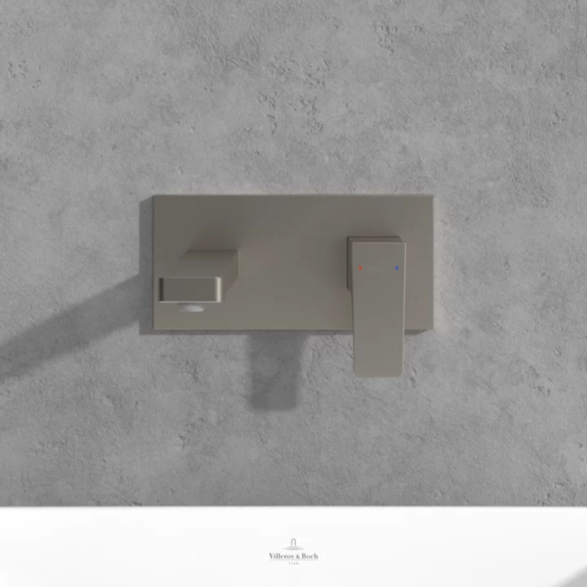 Mitigeur lavabo mural Architectura Square avec vidage Push Open Brushed Nickel Matt + corps encastré