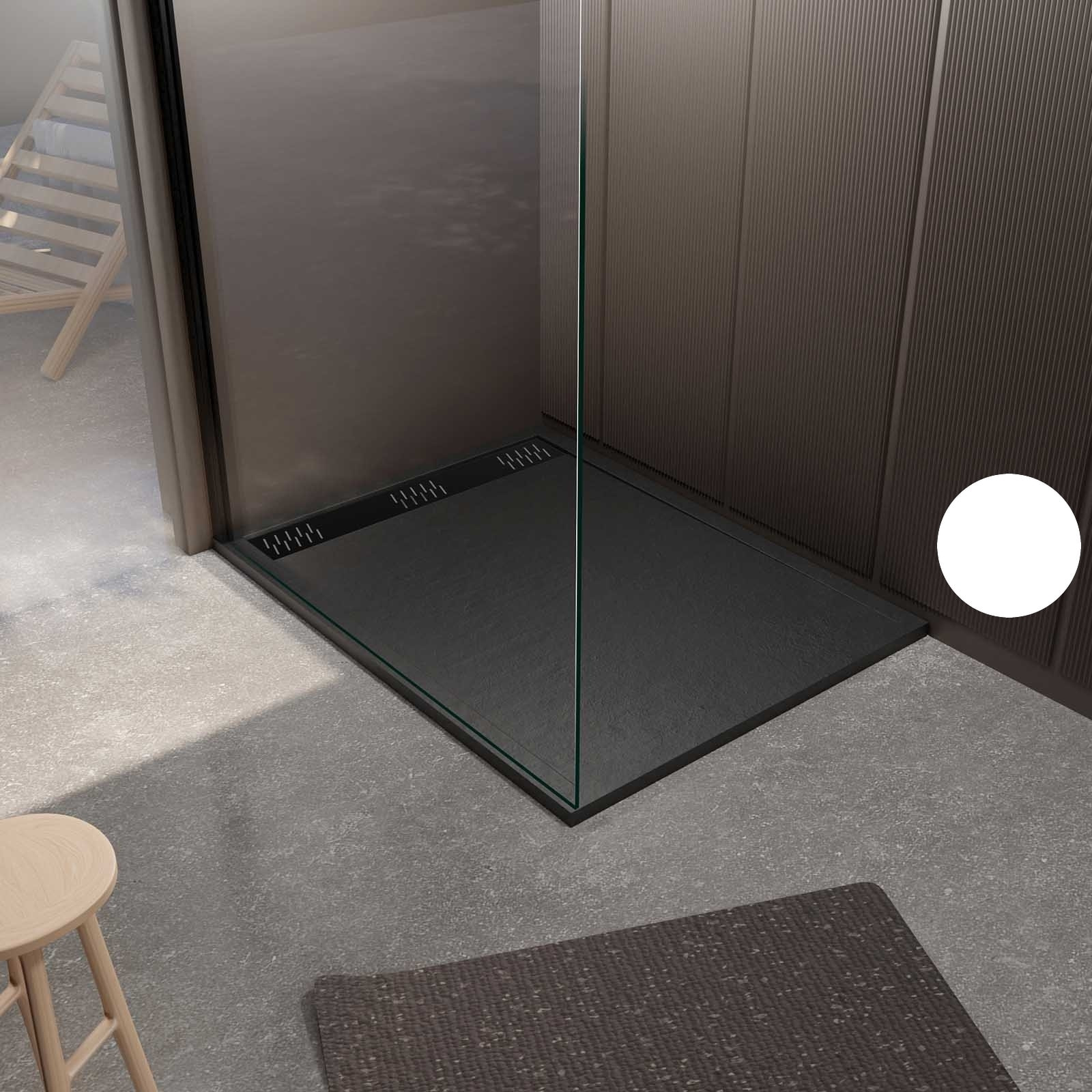 Receveur de douche en résine noir 80x120x3 cm effet pierre granit + grille linéaire noire
