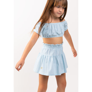 Girl's Bluish Stripes Logo Skirt