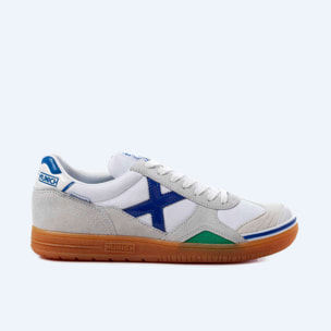 MUNICH GRESCA 04 Zapatillas fútbol sala de piel y serraje en blanco y gris con azul