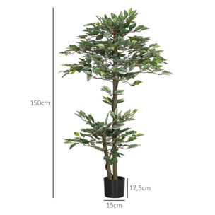 Ficus Artificial 150 cm Árbol Artificial en Maceta Decorativa para Interior Hogar Salón Oficina Ø15x150 cm Verde