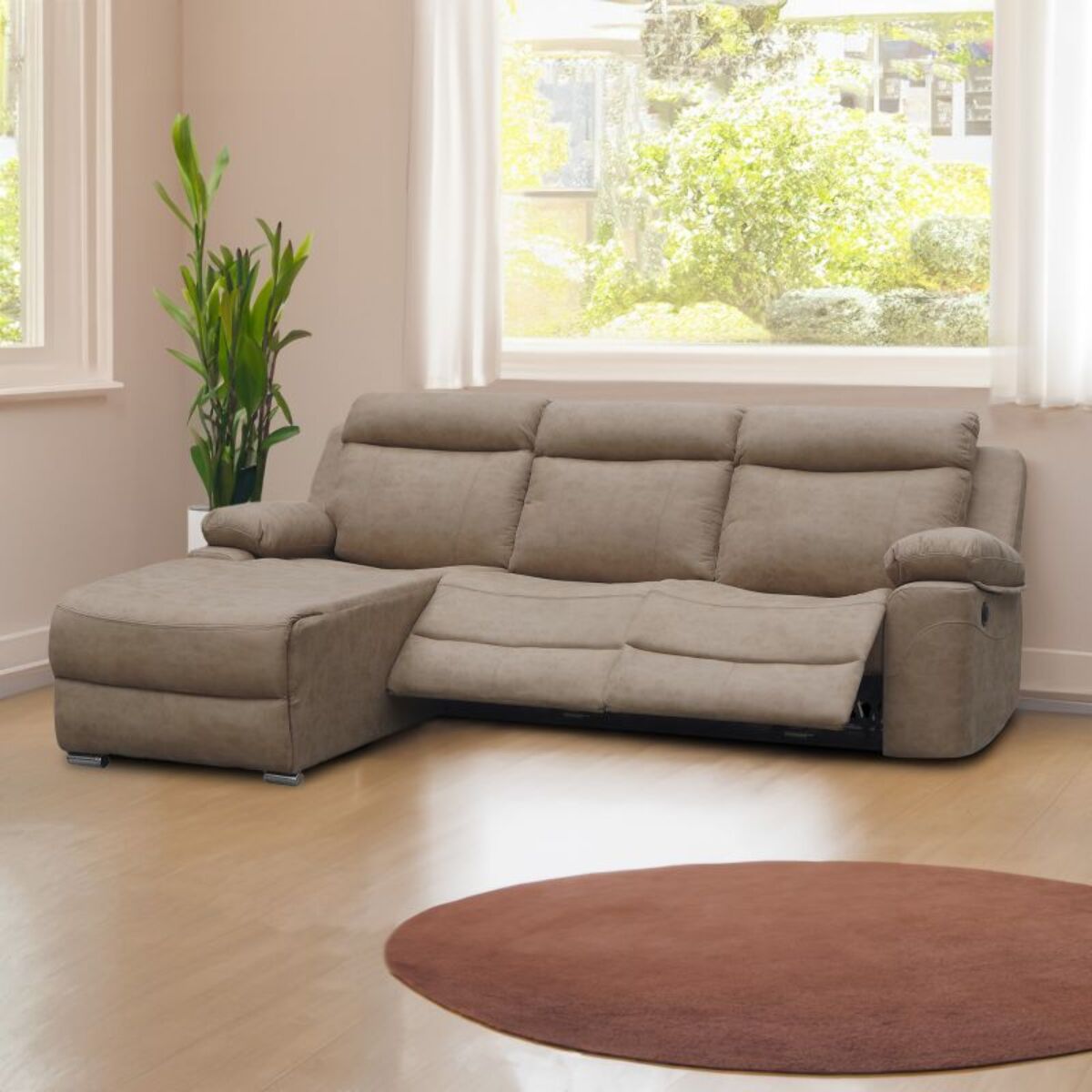 Sofá relax eléctrico con chaiselongue derecho Nellie 3 plazas Cemento