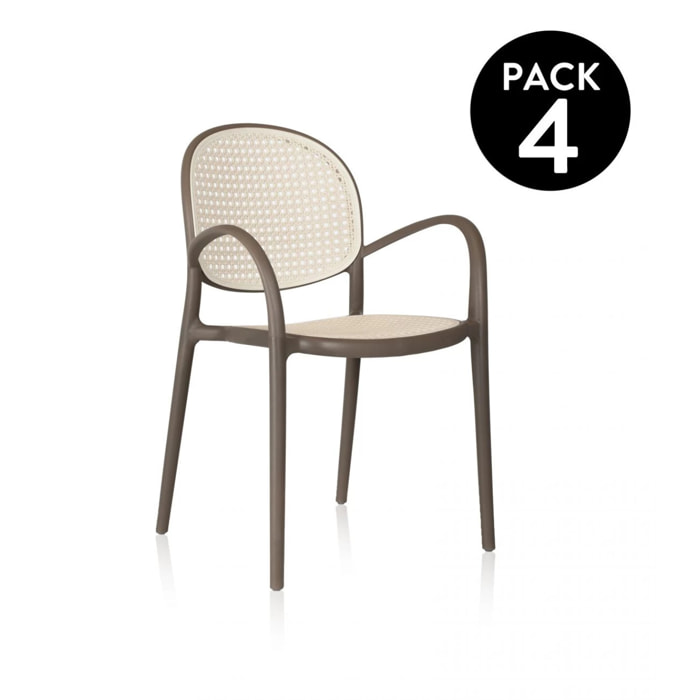 Pack 4 sillas de exterior Klux Arm Taupé - rattan