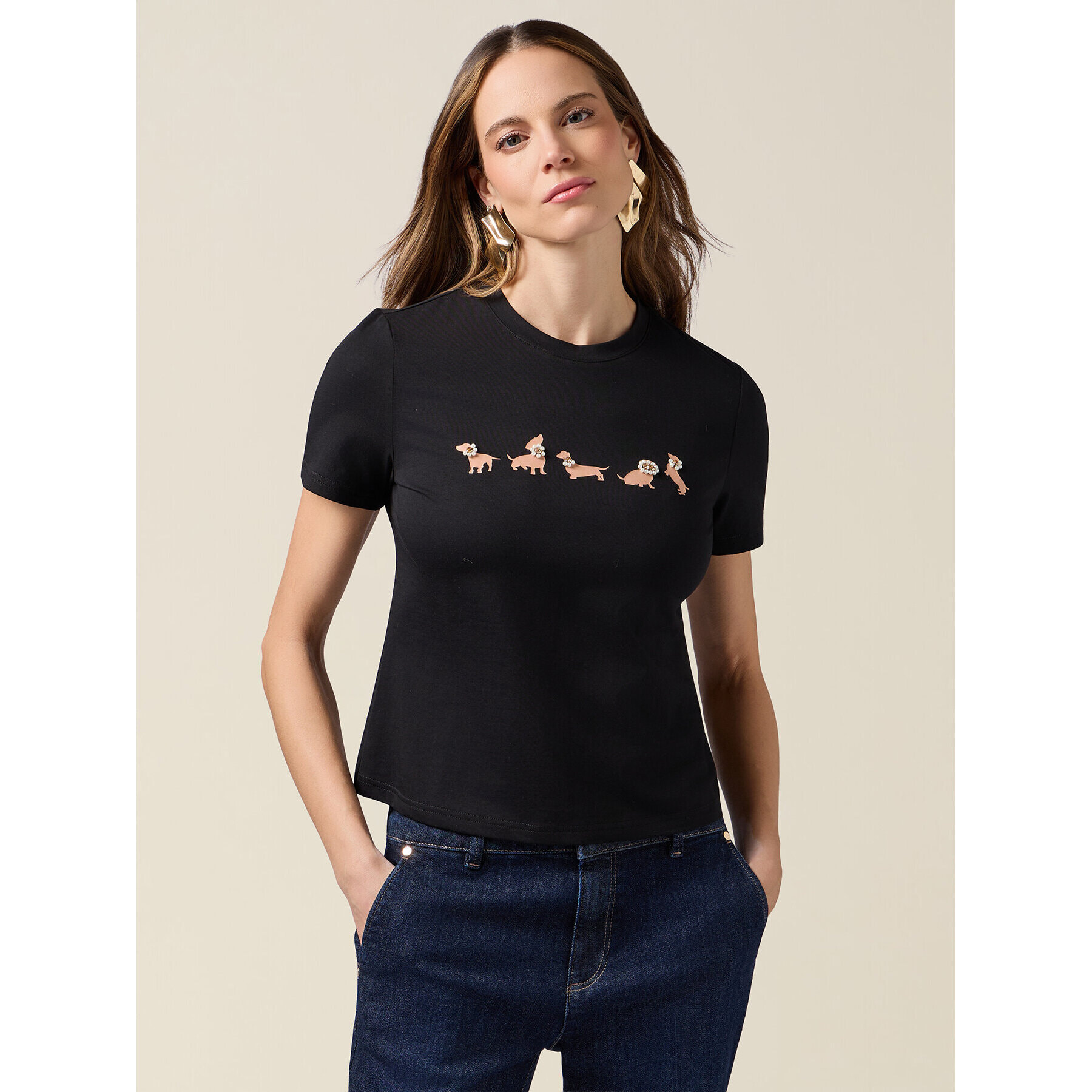 Oltre - T-shirt con stampa e applicazioni - Nero