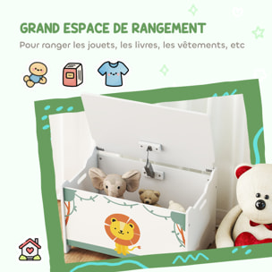Coffre malle de rangement coffre à jouets design lion dim. 60L x 37l x 39H cm vérin pneumatique MDF vert