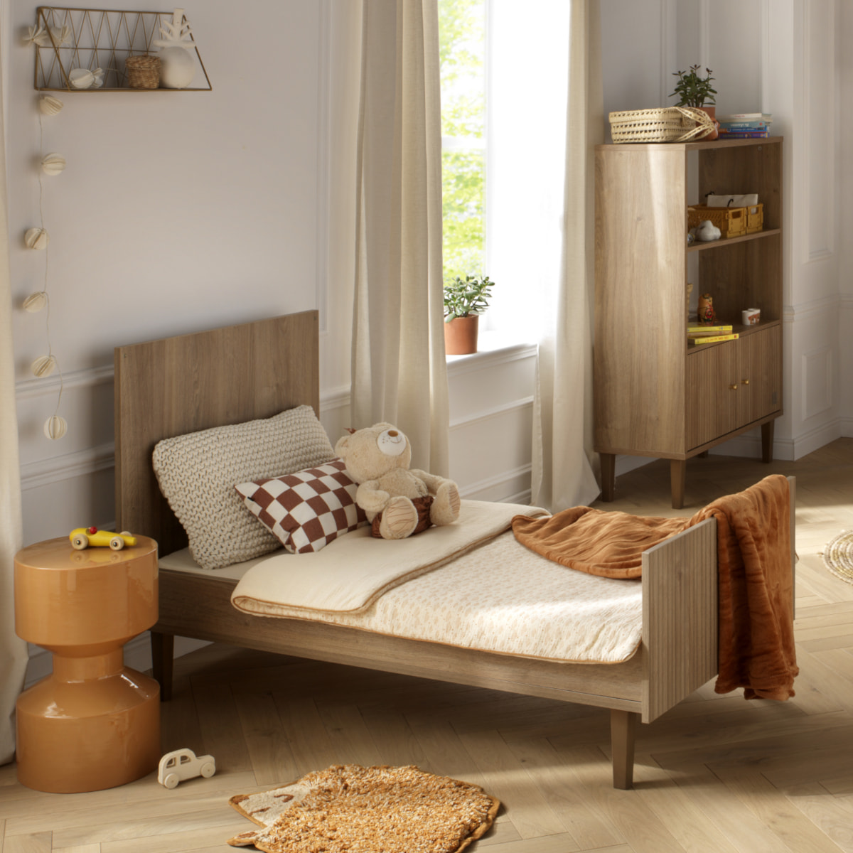 Chambre bébé évolutive Mokka, Lit 140x70 évolutif et Commode à langer - Chêne Mokka