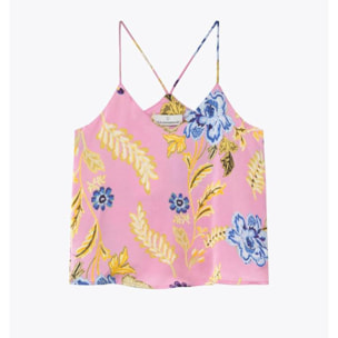 Top in pizzo satinato stampato