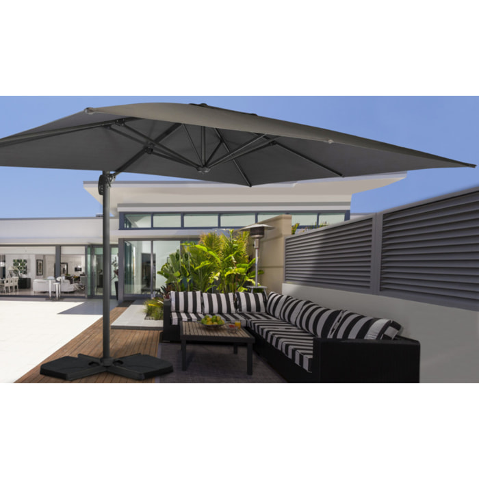 Parasol Sombra 360° rectangle avec housse de protection - Gris