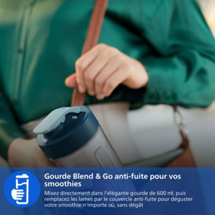 Blender PHILIPS HR2672/02 Blender mixeur bleu Série 3000, x2 gourdes Blend & Go 0.6L, 350W