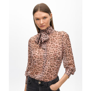Camicia con fiocco animalier