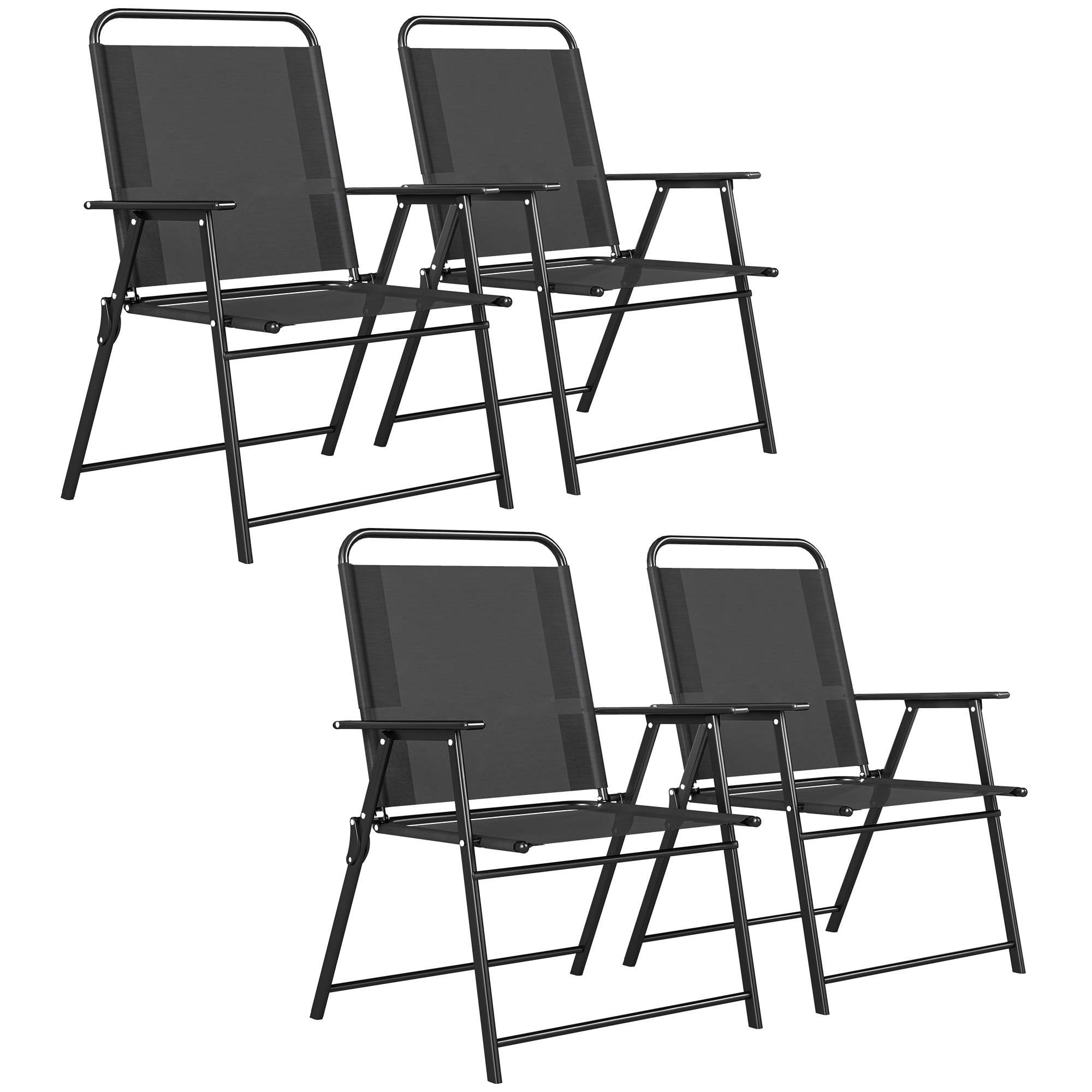 Lot de 4 chaises de jardin pliables acier textilène noir