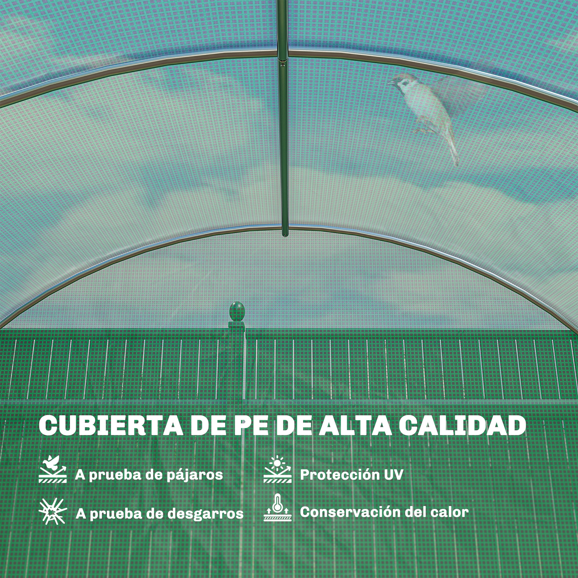 Invernadero de Exterior 6x3x2 m, Invernadero de Túnel con Puerta con Bisagras, Ventanas de Malla, Cubierta PE 140g/m² y Marco de Acero Galvanizado, Anti-UV, Impermeable, para Cultivos, Verde