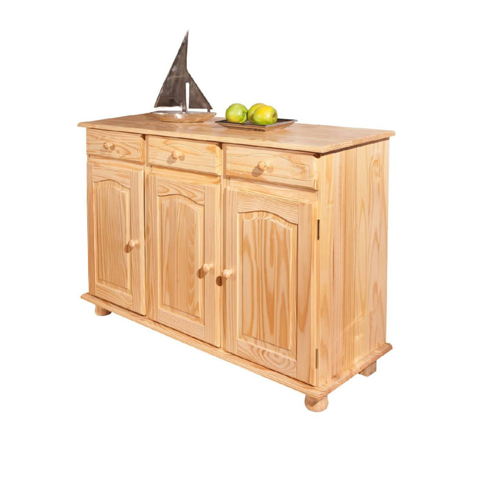 Credenza a tre ante e tre cassetti, colore marrone, cm 130 x 87 x 43.