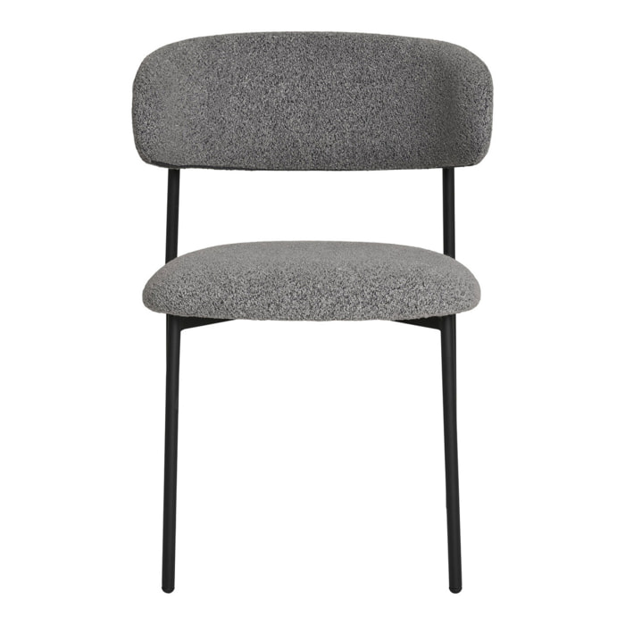 Set 2 sedie da pranzo Mira in Bouclé Grigio Chiaro con Gambe Nere
