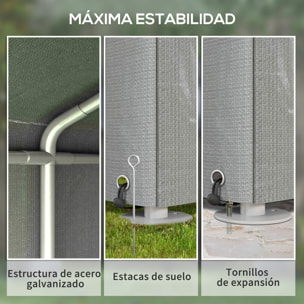 Carpa de Jardín Exterior para Herramientas Bicicletas 1,6x2,2x1,7 m, Cobertizo Exterior con 2 Habitaciones, Puerta Enrollable con Cremallera, Impermeable Anti-UV, Garaje Portátil, Gris Claro