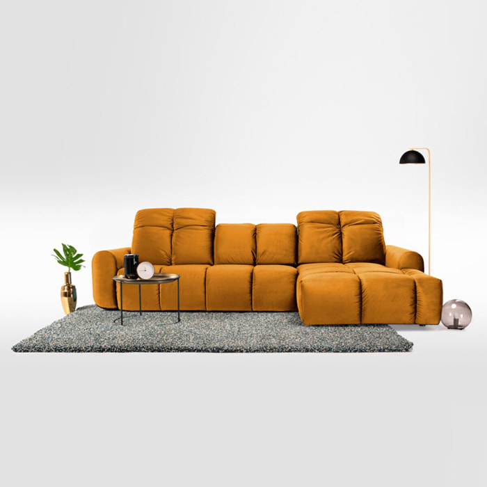 Canapé d'Angle Droit Velours Anacapri, 3 Places, Repose-têtes Ajustables, Style Contemporain