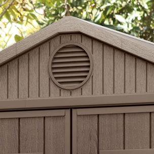 Darwin 6x8 - Casetta da Giardino 190x221x 244 cm 2 Ante per deposito attrezzi finitura effetto legno Evotech+ in Resina Marrone